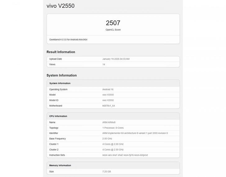 Vivo V70 FE specs